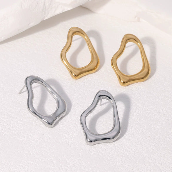 Wholesale Simple Irregular Geometric Heart Rhombus Stainless Steel Titanium Steel Earrings For Women With Electroplating