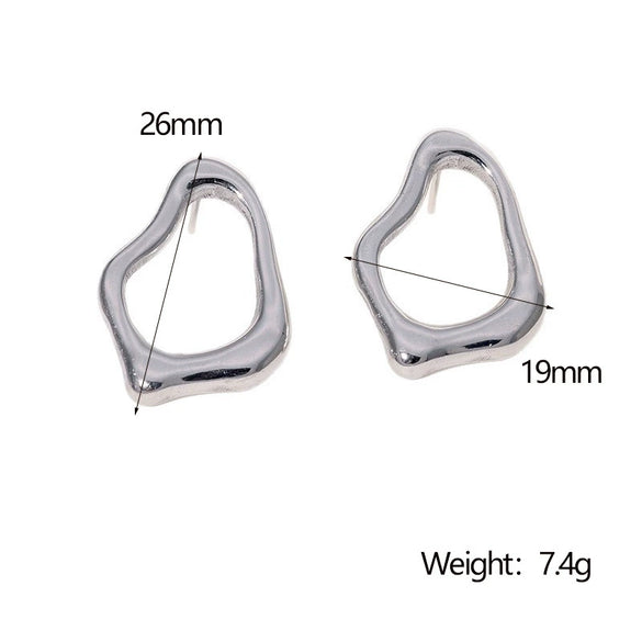Wholesale Simple Irregular Geometric Heart Rhombus Stainless Steel Titanium Steel Earrings For Women With Electroplating