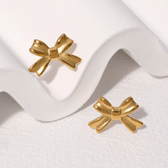 Wholesale Simple 18K Gold Electroplated Stainless Steel Bow Tie Earrings For Women