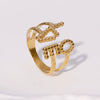 Wholesale Simple Letter And Number Pattern Stainless Steel Goldplated Open Ring For Women