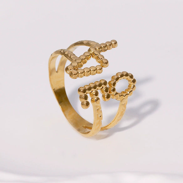 Wholesale Simple Letter And Number Pattern Stainless Steel Goldplated Open Ring For Women