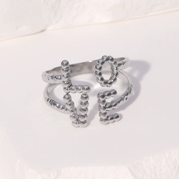 Wholesale Simple Letter And Number Pattern Stainless Steel Goldplated Open Ring For Women