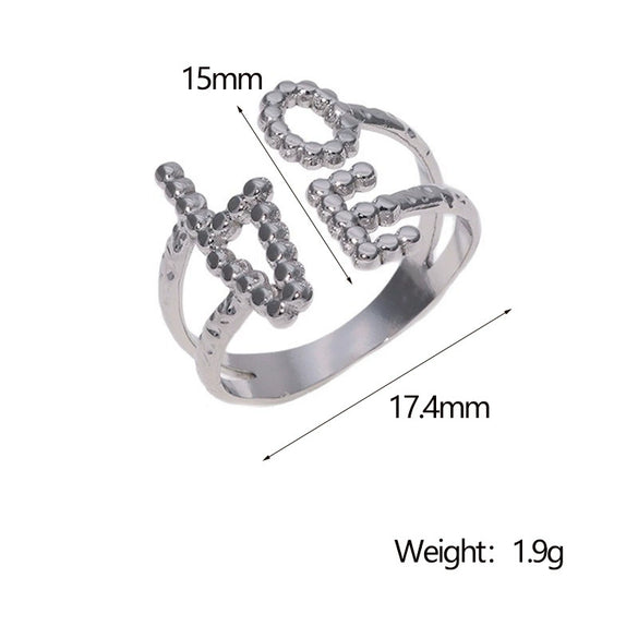 Wholesale Simple Letter And Number Pattern Stainless Steel Goldplated Open Ring For Women