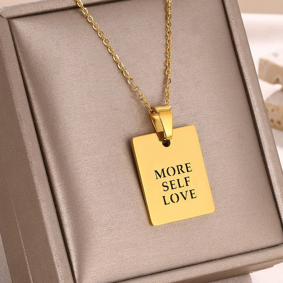 Wholesale Simple Letter Glossy Stainless Steel Necklace With Electroplating Fashionable Retro Love Design
