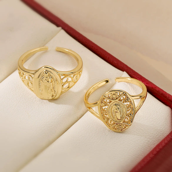 Wholesale Simple Light Luxury Copper Gold Plated Geometric Love Opening Ring For Women