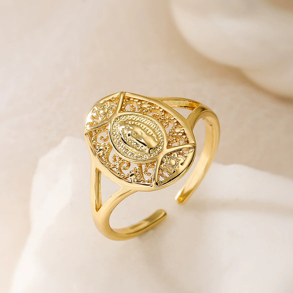 Wholesale Simple Light Luxury Copper Gold Plated Geometric Love Opening Ring For Women