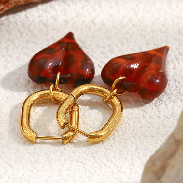 Wholesale Simple Light Luxury Geometric Heart Shaped Stainless Steel Electroplated Long Ushaped Earrings For Women