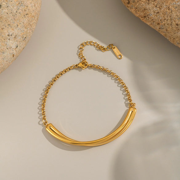 Wholesale Simple Light Luxury Geometric Titanium Steel Bracelet With Pvd Vacuum Real Gold Electroplating For Girls And Women