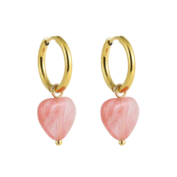 Wholesale Simple Light Luxury Heart Pendant Earrings Copper Electroplated Natural Stone Jewelry