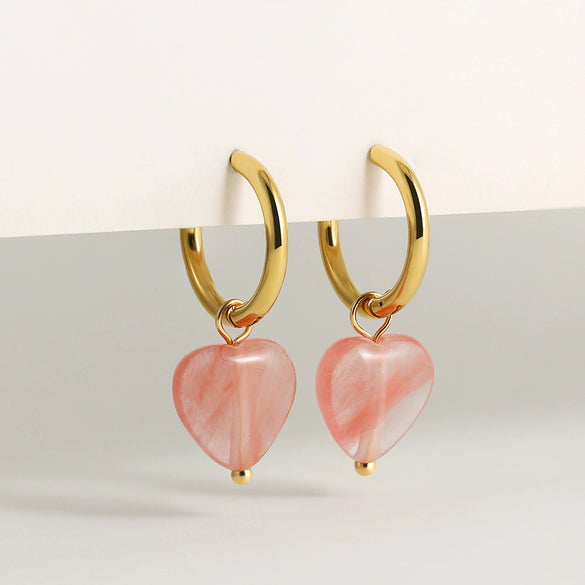 Wholesale Simple Light Luxury Heart Pendant Earrings Copper Electroplated Natural Stone Jewelry