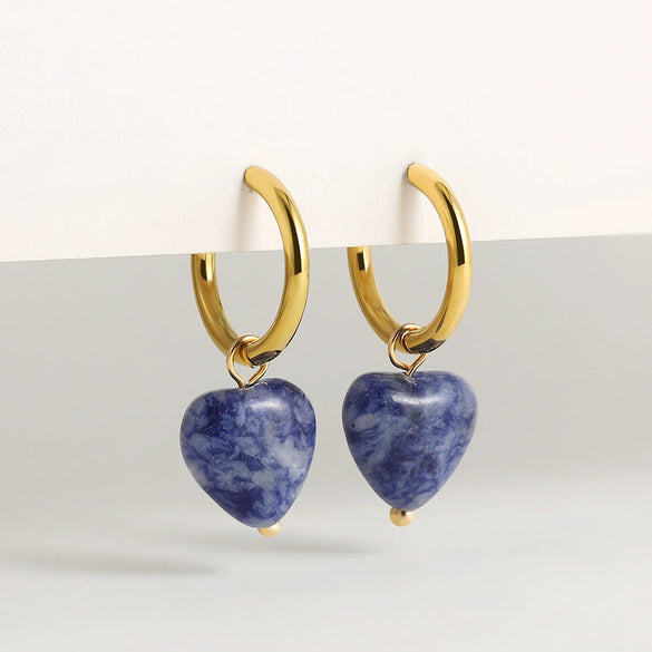 Wholesale Simple Light Luxury Heart Pendant Earrings Copper Electroplated Natural Stone Jewelry