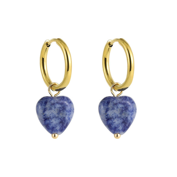 Wholesale Simple Light Luxury Heart Pendant Earrings Copper Electroplated Natural Stone Jewelry