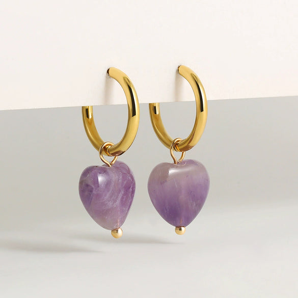 Wholesale Simple Light Luxury Heart Pendant Earrings Copper Electroplated Natural Stone Jewelry