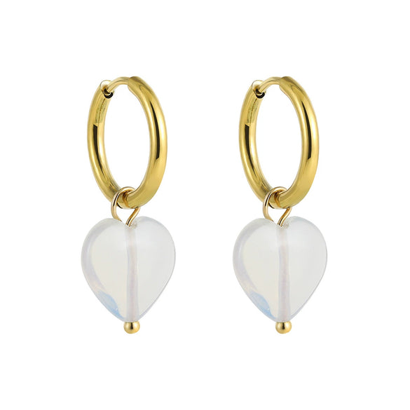 Wholesale Simple Light Luxury Heart Pendant Earrings Copper Electroplated Natural Stone Jewelry
