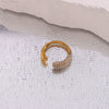 Wholesale Simple Light Luxury Open Two Head Water Drop Shape Micro Inlaid Stainless Steel Ring For Women With Electroplating Process