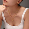 Wholesale Simple Love Lock Pendant Collarbone Stacked Necklace For Women Stainless Steel Blue Turquoise With Geometric Heart Pattern 18K Gold Plated
