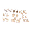 Wholesale Simple Love Star Moon Cross 9 Piece Set Earrings Metal Electroplated Heart Shaped Jewelry