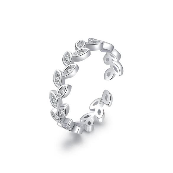 Wholesale Simple Micro Inlaid Leaves Open Ring S925 Sterling Silver For Women