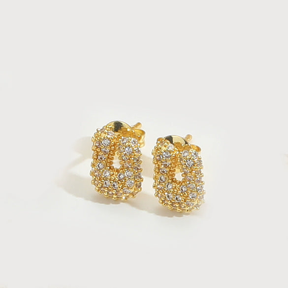 Wholesale Simple Microinlaid Zircon Geometric Copper Earrings For Women With Electroplating