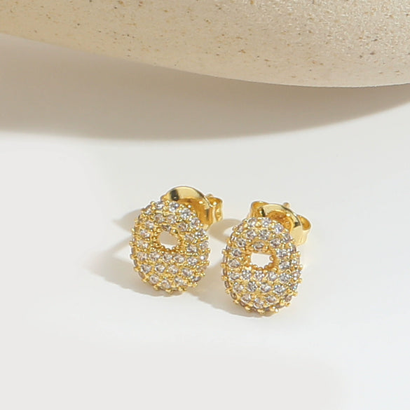 Wholesale Simple Microinlaid Zircon Geometric Copper Earrings For Women With Electroplating