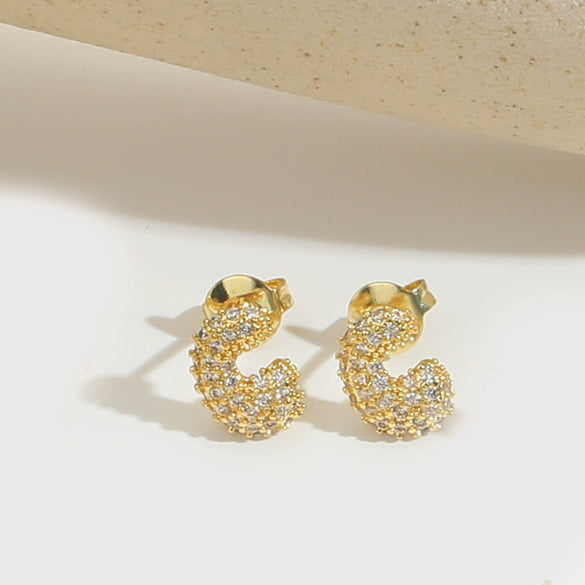 Wholesale Simple Microinlaid Zircon Geometric Copper Earrings For Women With Electroplating