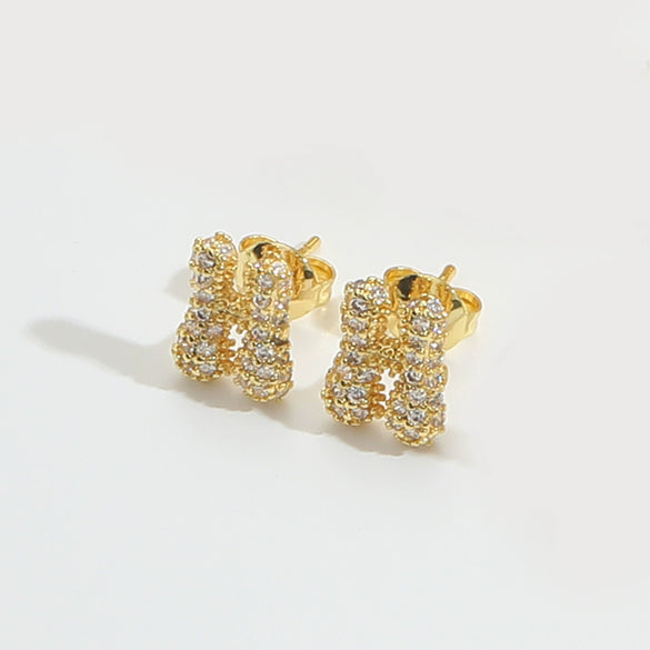 Wholesale Simple Microinlaid Zircon Geometric Copper Earrings For Women With Electroplating