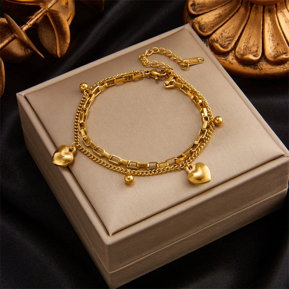Wholesale Simple Multi Layer Chain Love Circle Smiley Face Butterfly Eye Pendant Titanium Steel Bracelet With Electroplating For Women