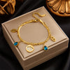 Wholesale Simple Multi Layer Chain Love Circle Smiley Face Butterfly Eye Pendant Titanium Steel Bracelet With Electroplating For Women
