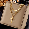 Wholesale Simple Multi Layer Cross Pendant Titanium Steel Necklace With Geometric Pattern And Electroplating For Women
