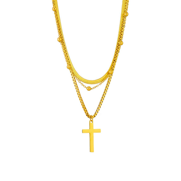 Wholesale Simple Multi Layer Cross Pendant Titanium Steel Necklace With Geometric Pattern And Electroplating For Women