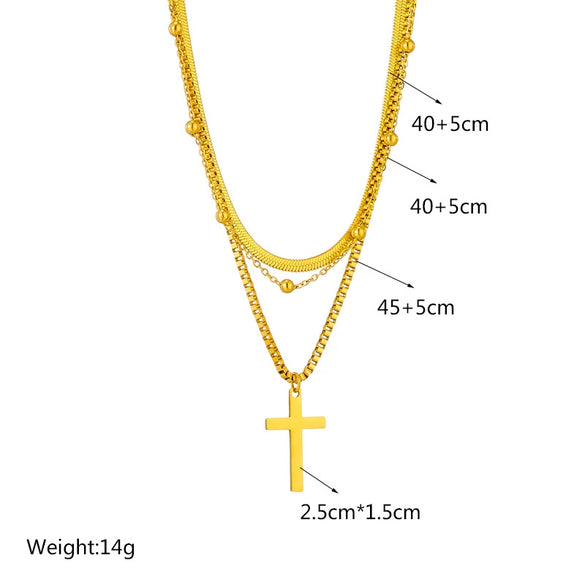 Wholesale Simple Multi Layer Cross Pendant Titanium Steel Necklace With Geometric Pattern And Electroplating For Women
