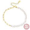 Wholesale Simple Natural S925 Sterling Silver Baroque Pearl Paper Chain Splicing Electroplated Bracelet For Women