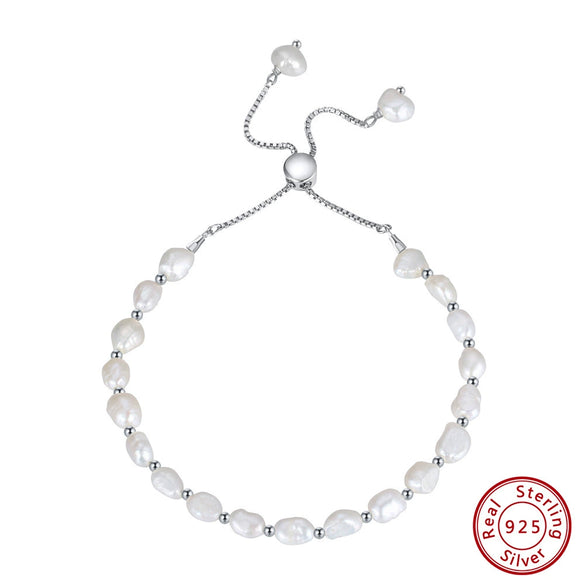 Wholesale Simple Natural Women's S925 Sterling Silver Bracelet With Freshwater Pearl And Electroplating Treatment