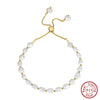 Wholesale Simple Natural Women's S925 Sterling Silver Bracelet With Freshwater Pearl And Electroplating Treatment