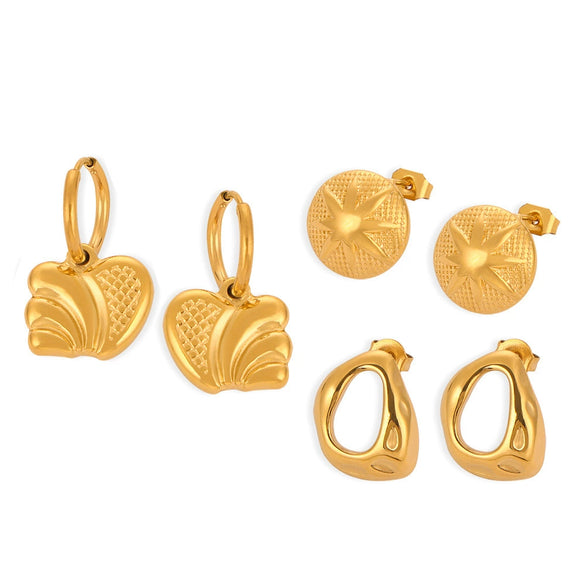 Wholesale Simple Niche Design Irregular Titanium Steel 18K Gold Plated Geometric Texture Women's Earrings