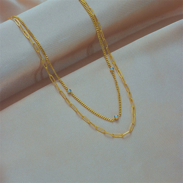 Wholesale Simple Niche Double Layer Diamond Chain Titanium Steel Hip Hop Punk Geometric Necklace With Electroplating
