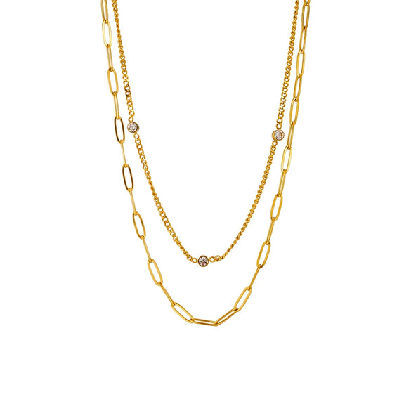 Wholesale Simple Niche Double Layer Diamond Chain Titanium Steel Hip Hop Punk Geometric Necklace With Electroplating