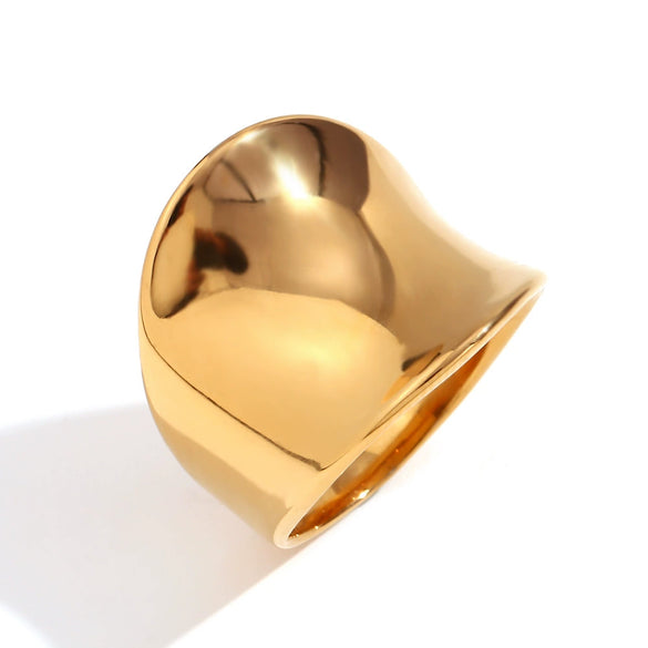 Wholesale Simple Niche Glossy Concave Convex Index Finger Ring For Women Stainless Steel Geometric 18K Gold Plated
