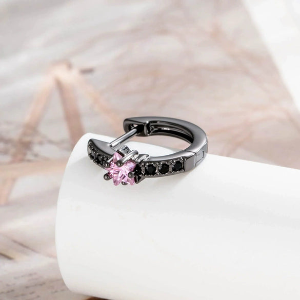 Wholesale Simple Niche Ins Style Geometric Fivepointed Star Zircon Inlaid Copper Earrings