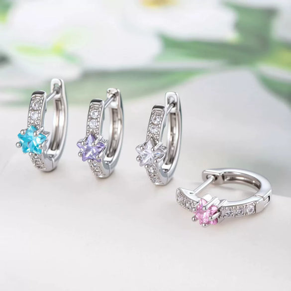 Wholesale Simple Niche Ins Style Geometric Fivepointed Star Zircon Inlaid Copper Earrings