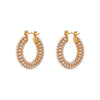 Wholesale Simple Niche Light Luxury Stainless Steel 18K Gold Plated Full Pearl Earrings For Women With Geometric Design And Electroplating Process