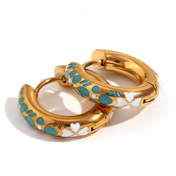 Wholesale Simple Niche Personality Women's Stainless Steel Earrings With Oil Dropping Clover Flower Design And 18K Electroplated Finish