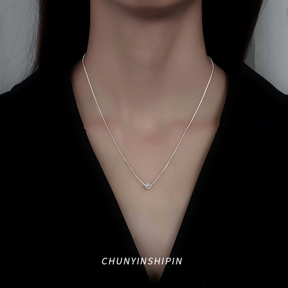 Wholesale Simple Niche Women's S925 Sterling Silver Round Beads Box Chain Necklace With Geometric Styling And Electroplating