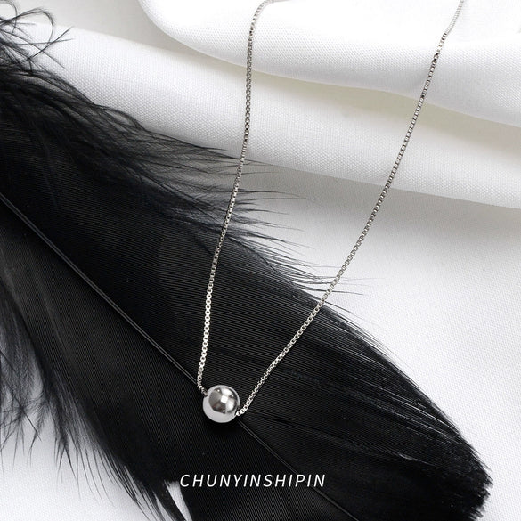 Wholesale Simple Niche Women's S925 Sterling Silver Round Beads Box Chain Necklace With Geometric Styling And Electroplating