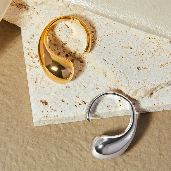 Wholesale Simple Open Water Drop Titanium Steel Ring For Women Gold Plated Geometric Design Electroplated