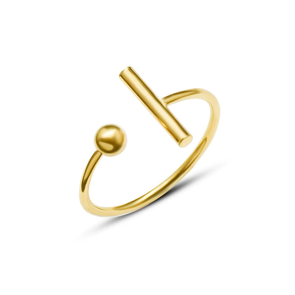 Wholesale Simple Opening Tshaped Titanium Steel Ring With Geometric Pattern 18K Gold Plated For Women