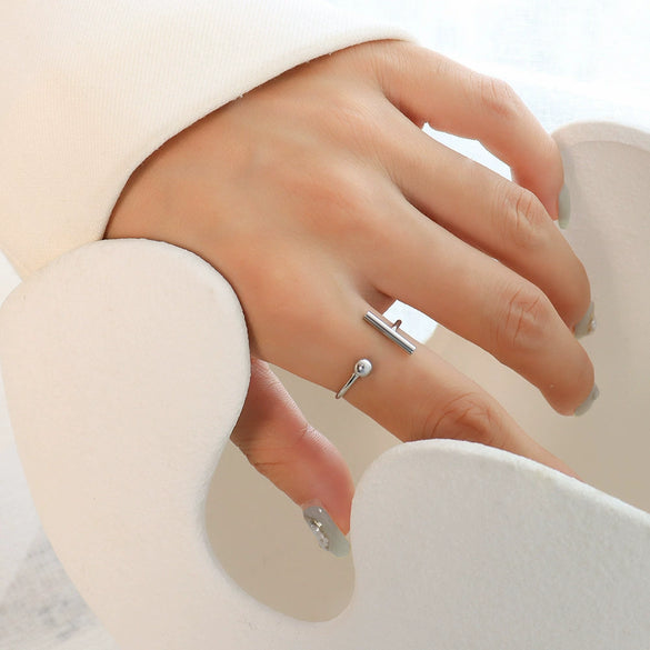 Wholesale Simple Opening Tshaped Titanium Steel Ring With Geometric Pattern 18K Gold Plated For Women