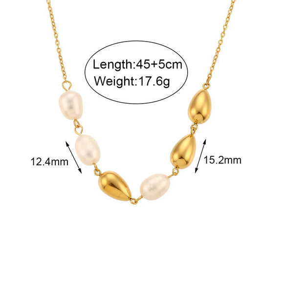 Wholesale Simple Pearl Accessories Set For Women Titanium Steel Bracelet Necklace With Geometric Pattern Electroplating Design