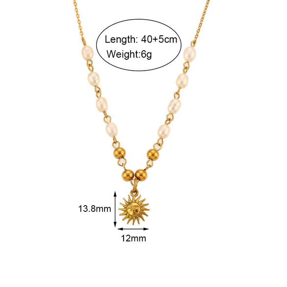 Wholesale Simple Pearl Accessories Set For Women Titanium Steel Bracelet Necklace With Geometric Pattern Electroplating Design