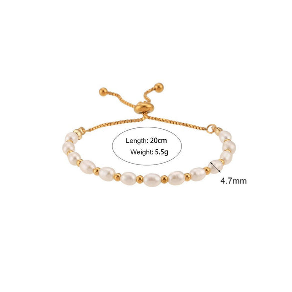 Wholesale Simple Pearl Accessories Set For Women Titanium Steel Bracelet Necklace With Geometric Pattern Electroplating Design